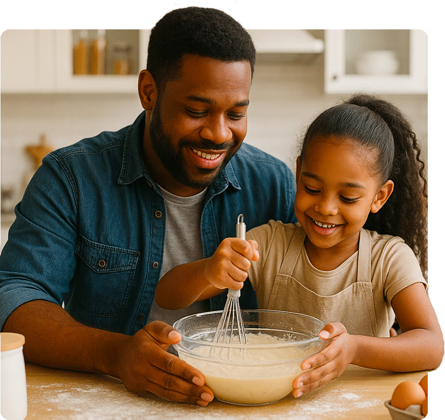 Father and child working together